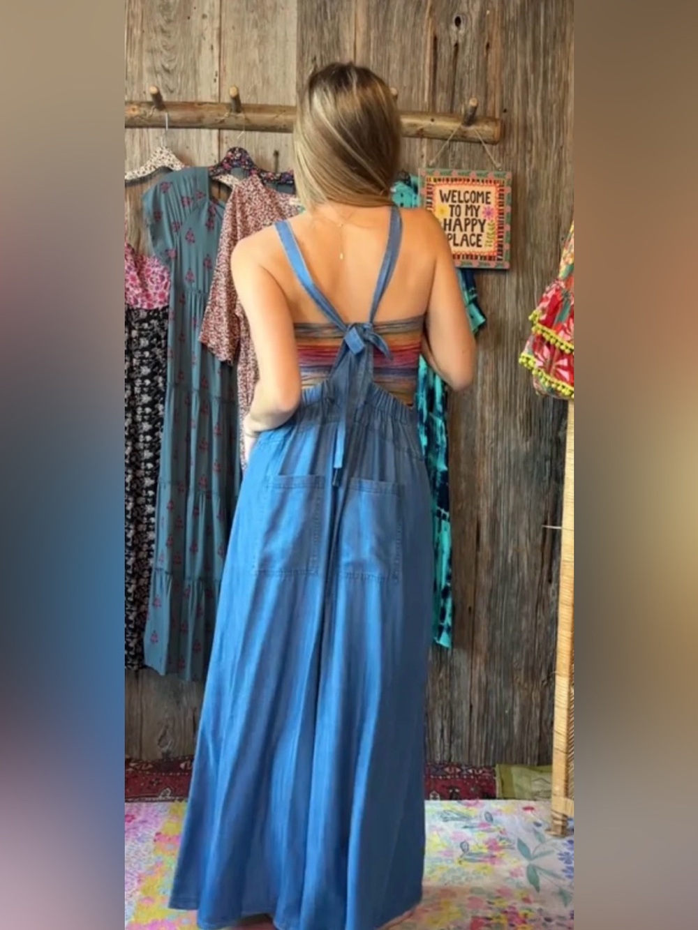 NATURAL LIFE Blue Wide-Leg Chambray Jumpsuit - Picture 7 of 13
